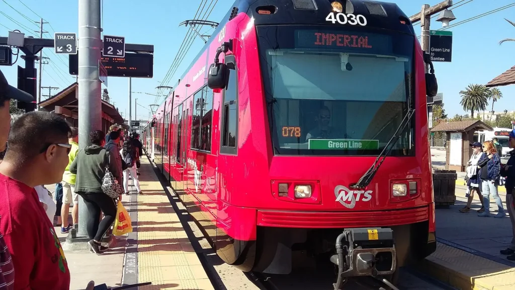MTS Green Line trolley at Old Town Transit Center, San Diego