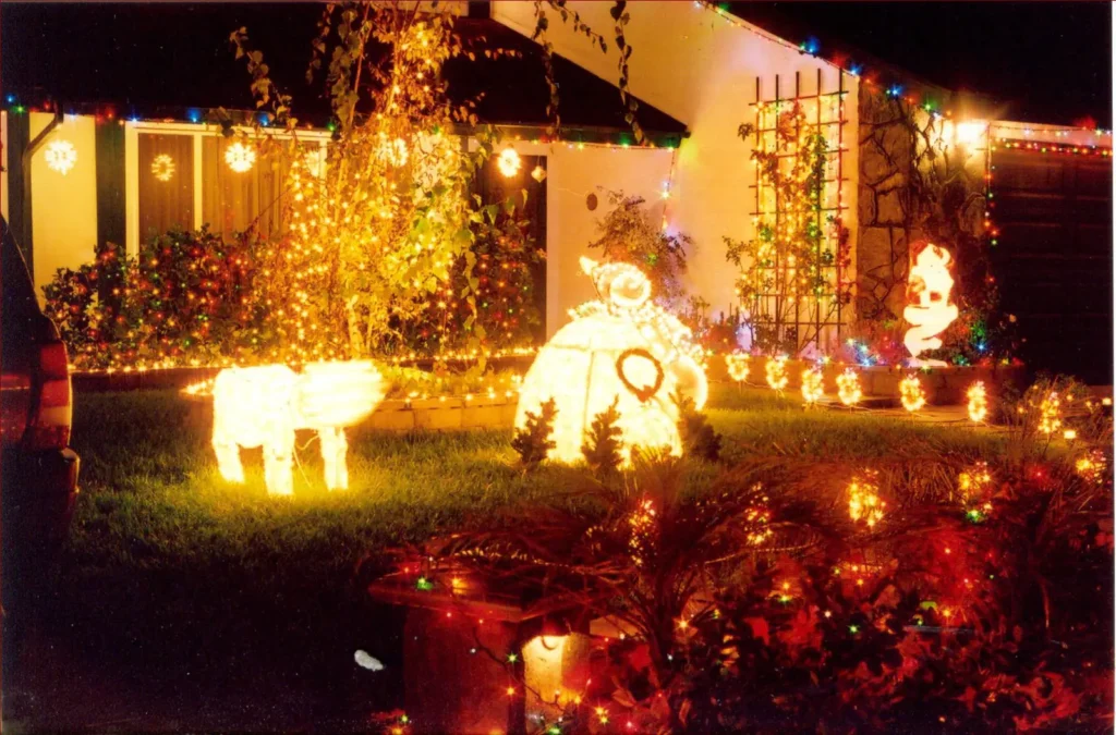 Christmas Lights San Diego: illuminated holiday yard display at night