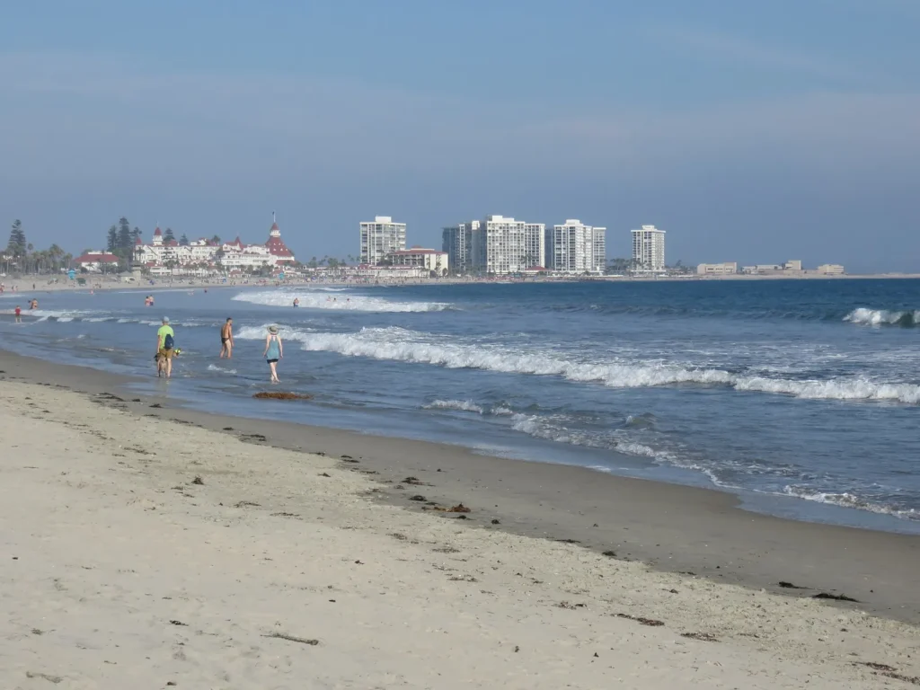 Coronado Beach with the Hotel del Coronado behind it