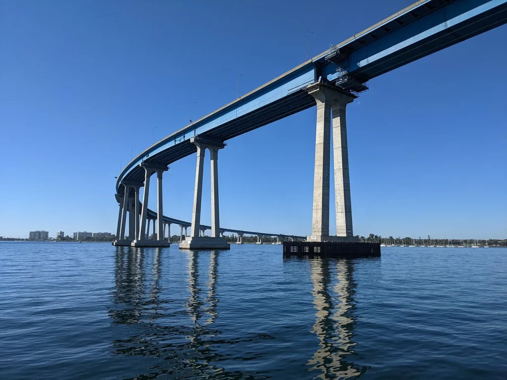 The San Diego–Coronado Bridge rising over the bay
