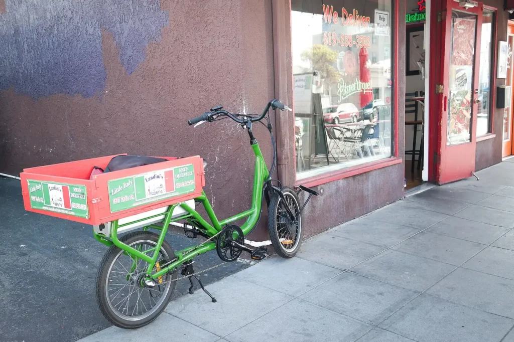Delivery bike outside a pizzeria in Little Italy