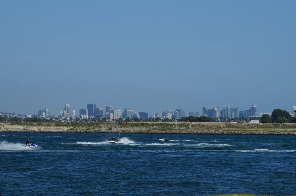 Best Breakfast in San Diego: Downtown San Diego from Ski Beach in Mission Bay