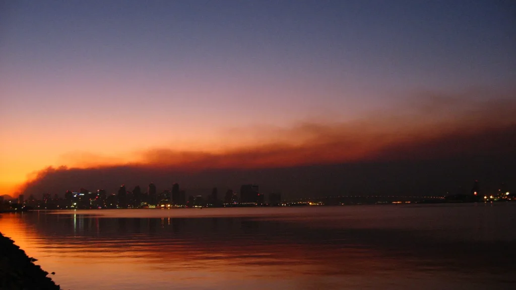 Downtown under wildfire smoke in October 2007
