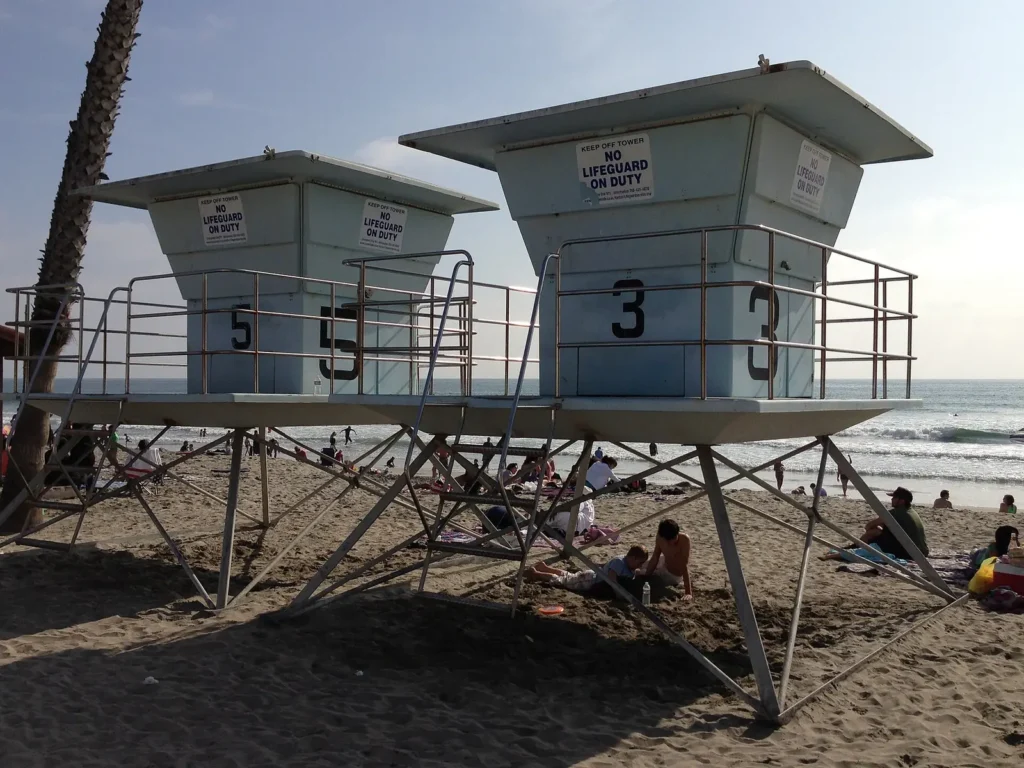 Lifeguard towers on a San Diego beach
