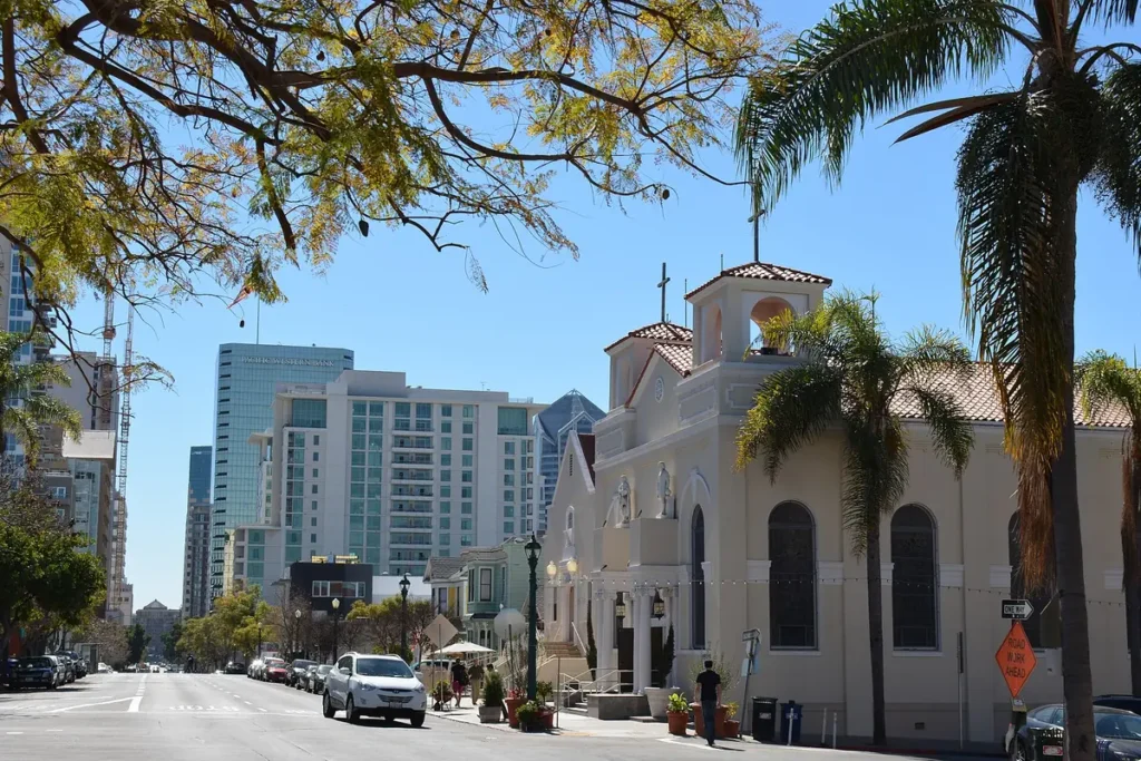 Street scene in Little Italy, San Diego, a stop in our date ideas San Diego guide