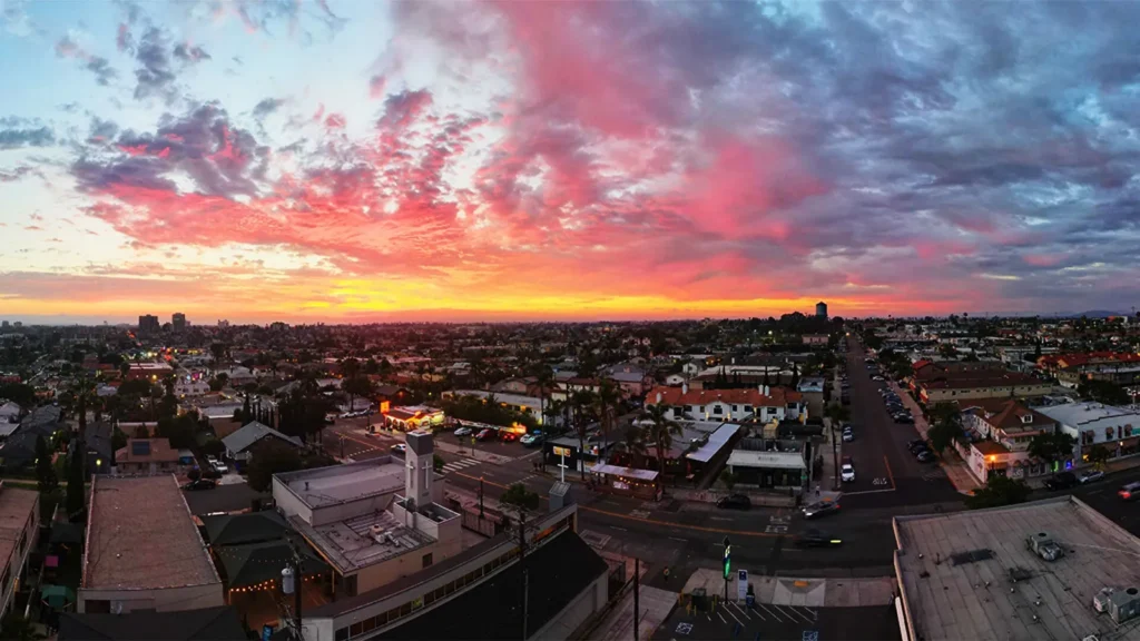 Sunset over North Park with the downtown San Diego skyline in the distance