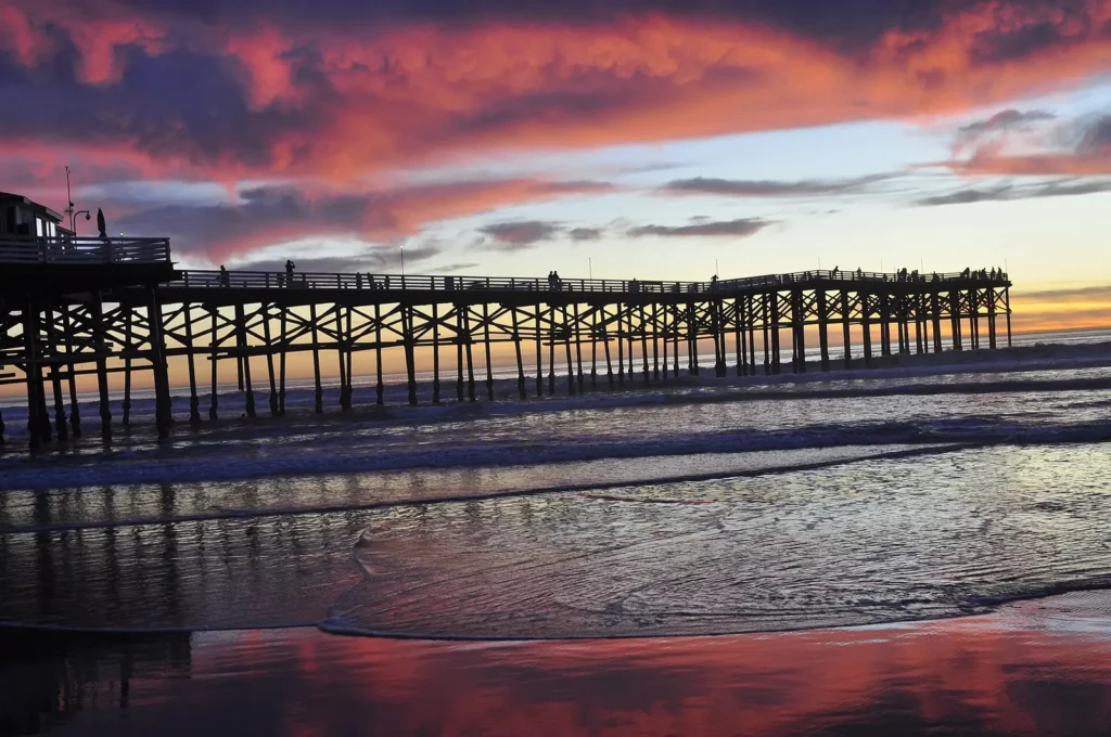 Sunset photo of Crystal Pier at pacific Beach in San Diego California