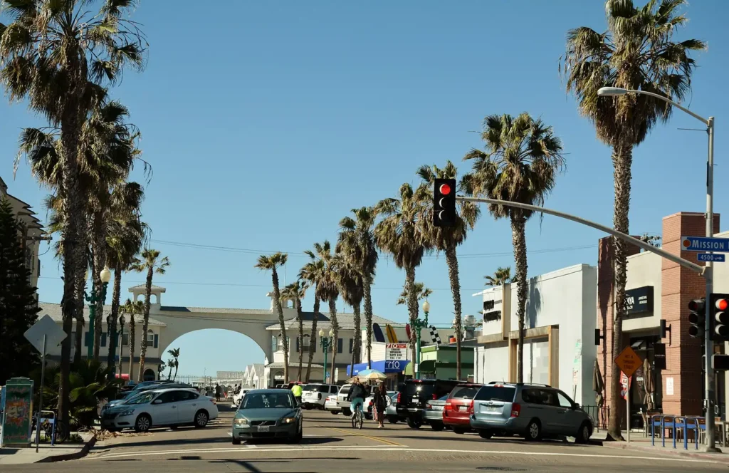 Palm-lined street in Pacific Beach
