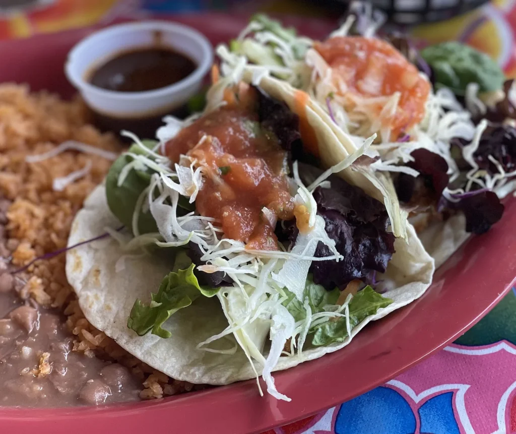 Plate of shrimp tacos