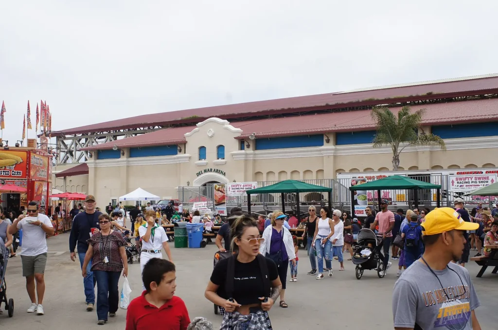 Exhibit buildings and midway at the San Diego County Fair, Del Mar Fairgrounds