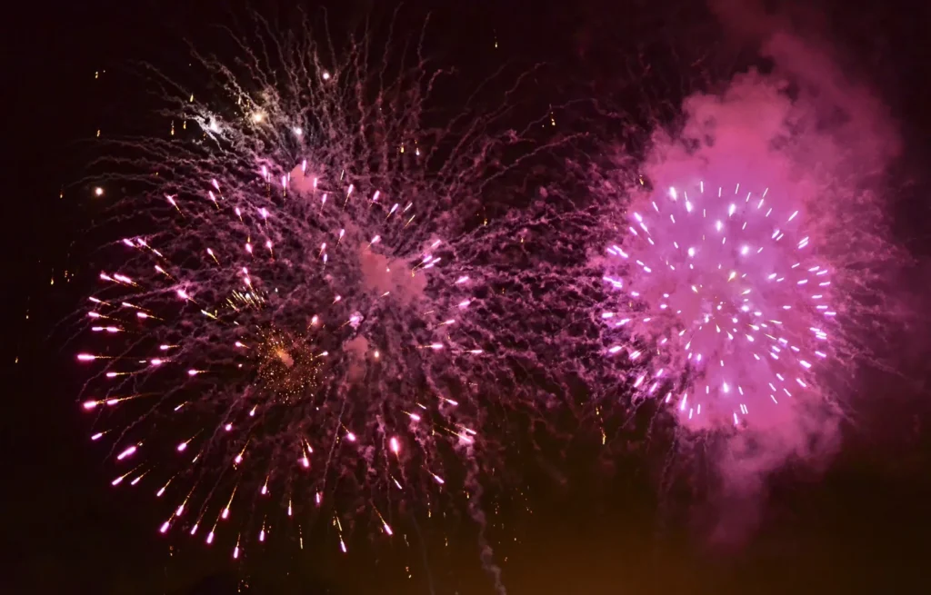 Fireworks lighting up the sky over downtown San Diego