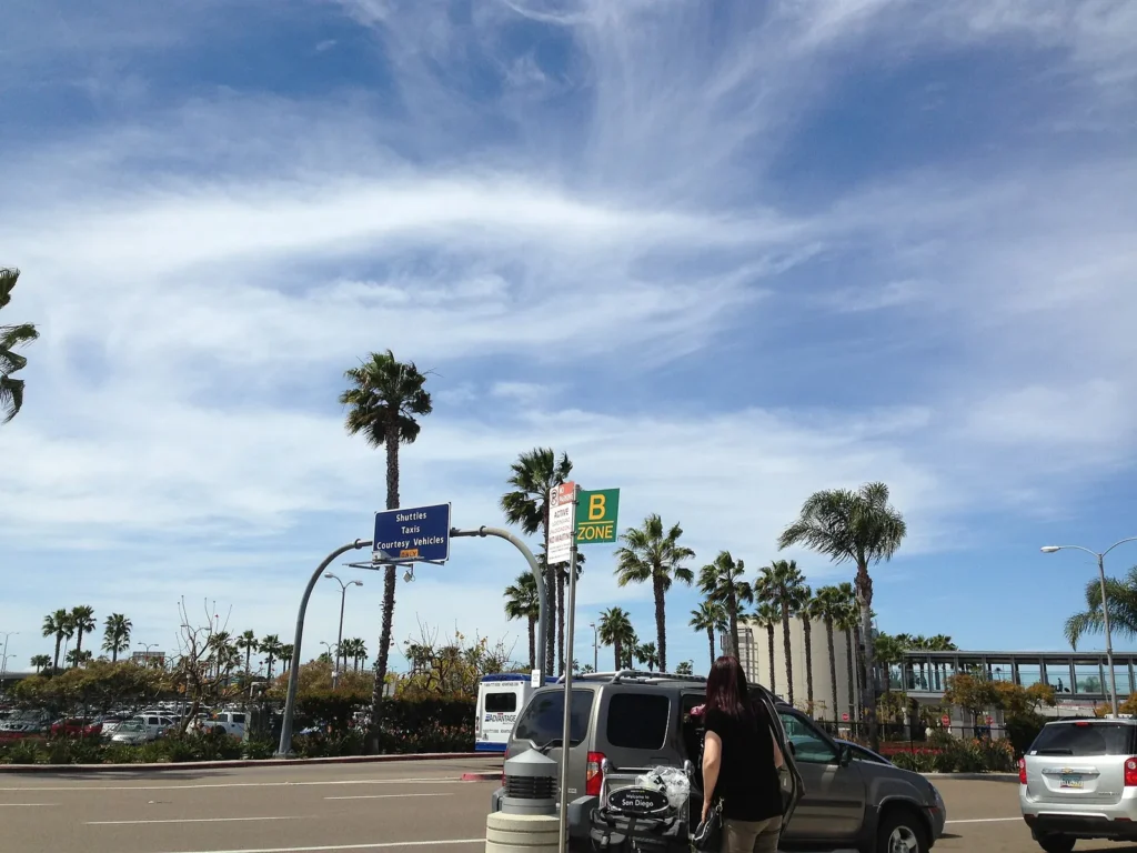 The busy arrivals curb outside San Diego International Airport
