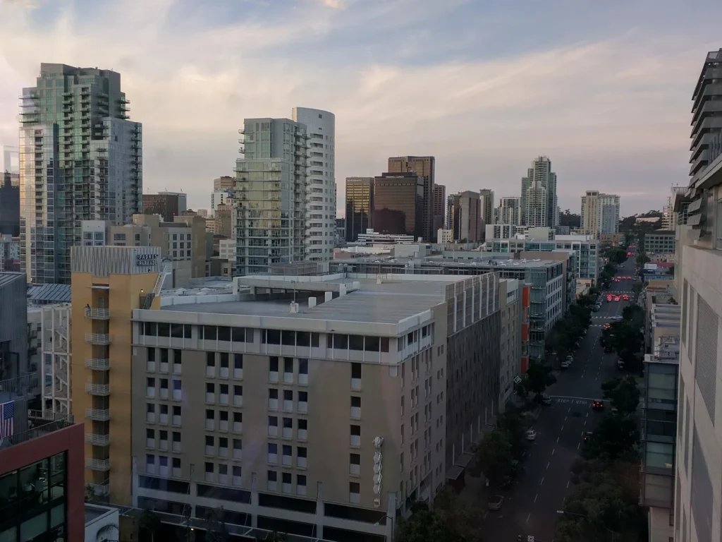 Things to Do in San Diego: Skyline of downtown San Diego, viewed from the San Diego Central Library, 9th floor, looking