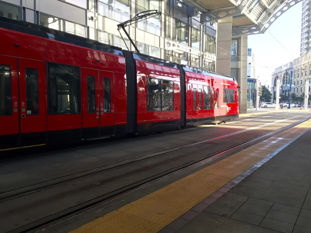 A San Diego Trolley at America Plaza station downtown