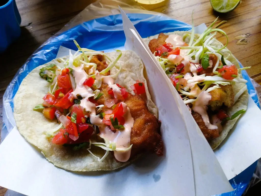 Plate of Baja fish tacos from Ensenada, Baja California