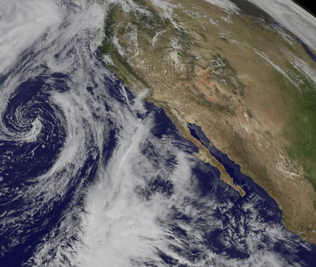Temperature in San Diego in Feb: There's a strong area of low pressure in the eastern Pacific Ocean and it was captured by